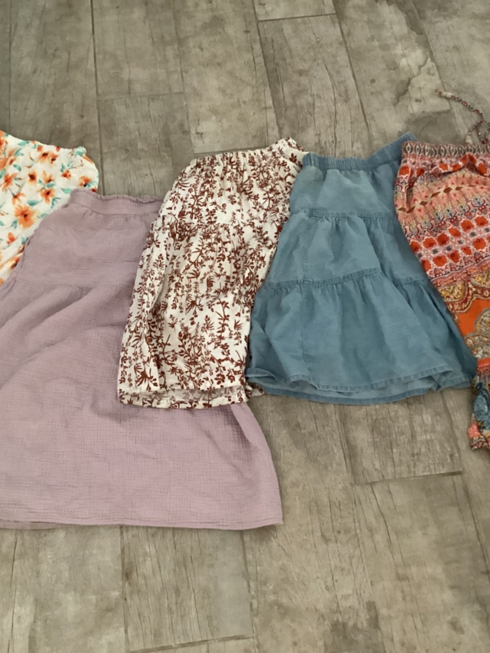LOT of 5 midi length tiered boho skirts sz small